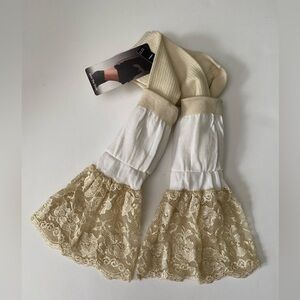K Bell Collection Mock Rib Lace Top Over The Knee Sock Ivory